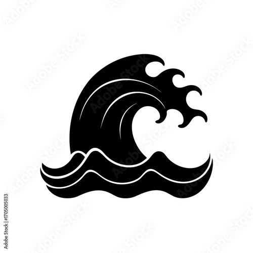 Stylized black water wave on transparent background silhouette