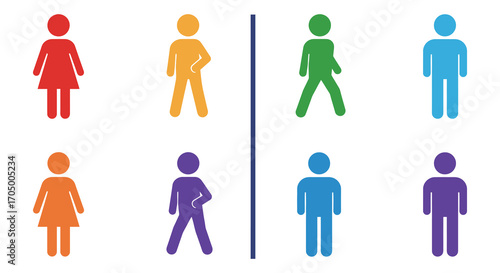 diverse human figures separated by gender and color