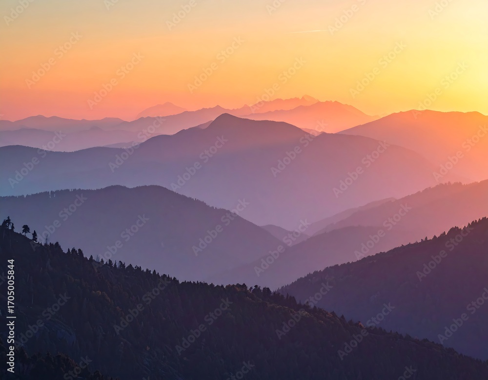 Fototapeta premium Mountain ranges at sunset