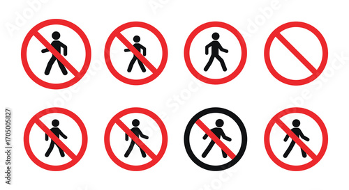 various pedestrian symbols indicating prohibited walking actions