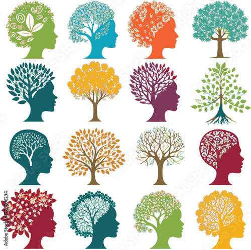 Hand art tree design humanoid head style water color environmental human plant or tree agent vector