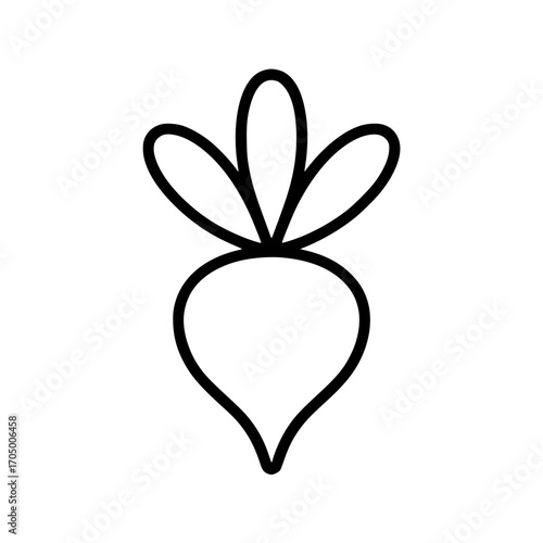 Minimalist black outline illustration of a radish