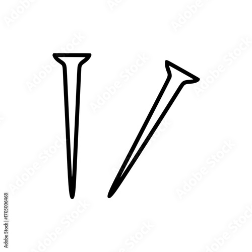 Two black line art illustrations of construction nails