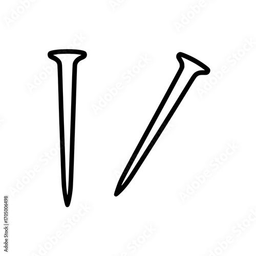 Two black line art illustrations of construction nails