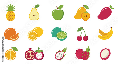 a variety of colorful fruits displayed in neat rows