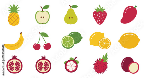 a variety of colorful fruits arranged neatly in rows