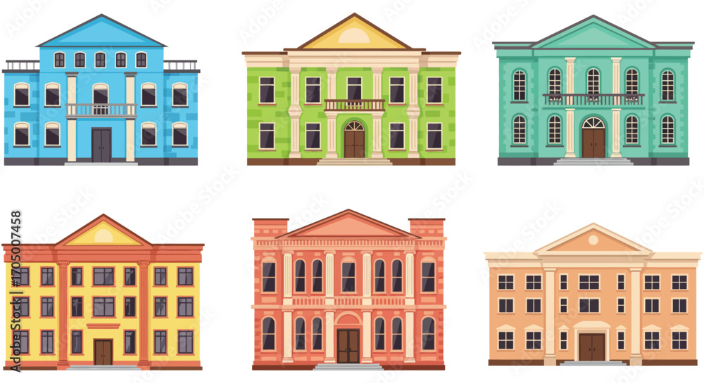 Obraz premium colorful buildings in a row with different architectural styles