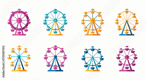 colorful ferris wheels in various designs and vibrant hues