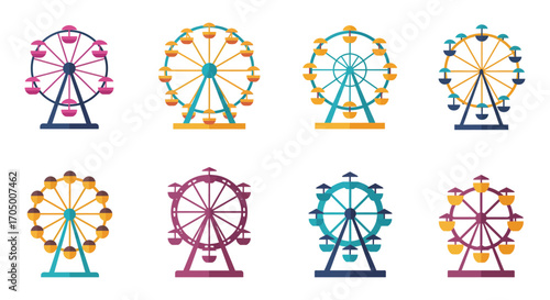 colorful ferris wheels in various designs and vibrant hues