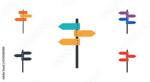 directional signs pointing various ways in colorful designs