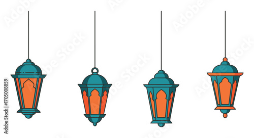 colorful lanterns hanging from strings in various designs