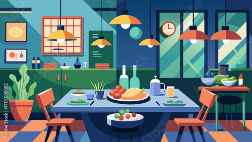 Cozy dining room scene with a table set for a meal