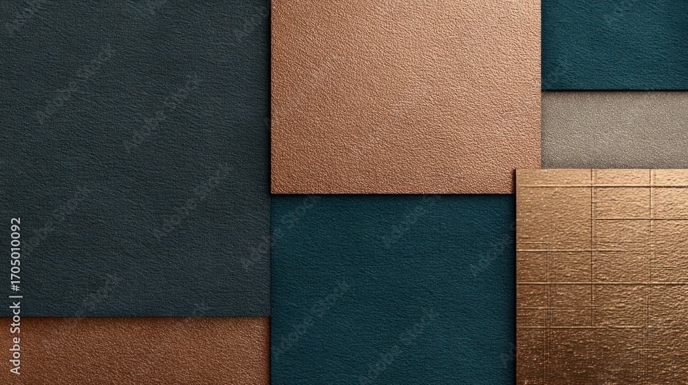 Fototapeta premium Colorful Textured Material Samples in Blue Brown and Copper Tones for Creative and Design Projects