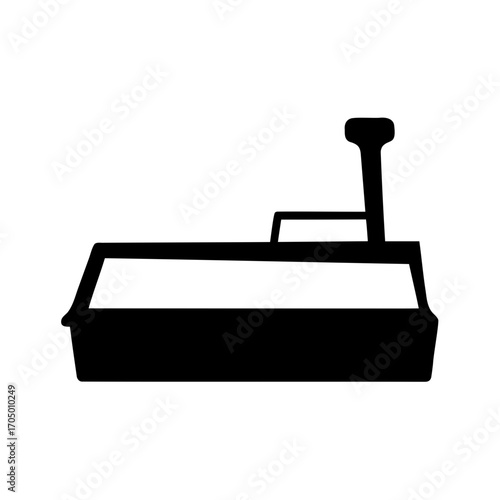 Simple black silhouette of a vintage cash register on a white background