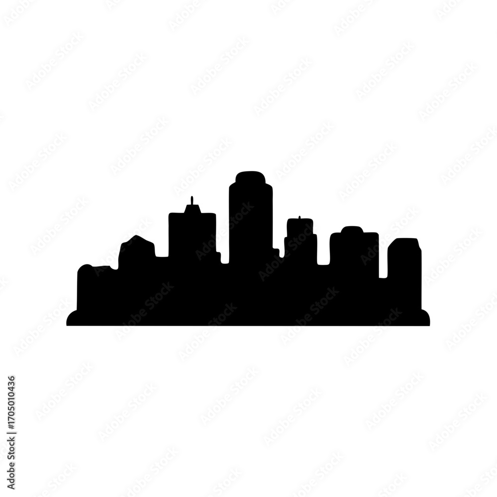 Naklejka premium A silhouette of a modern city skyline with tall buildings against white