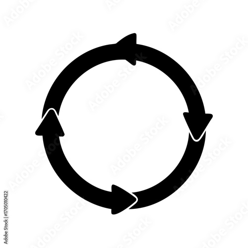 Circular process diagram with four arrows pointing in a clockwise direction