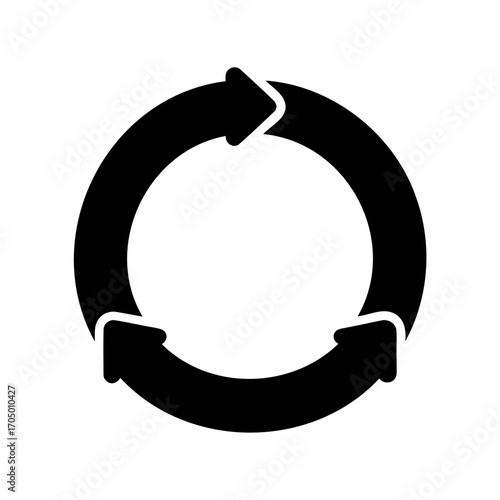 Circular process symbol showing three interconnected arrows, representing iteration and continuity