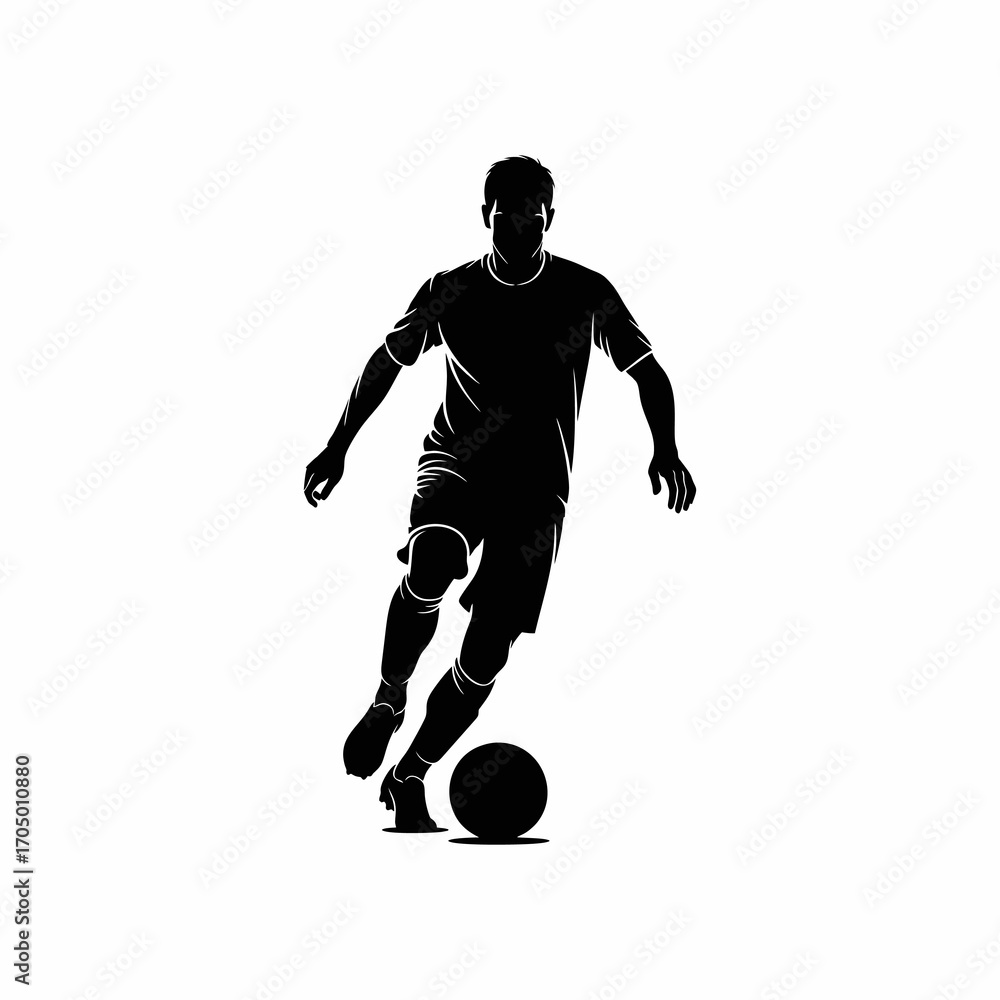 Naklejka premium The silhouette of a soccer player dribbling the ball