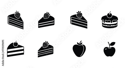 various desserts including cakes with strawberries and apples