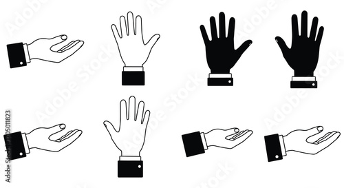 various hand gestures shown in black and white illustrations