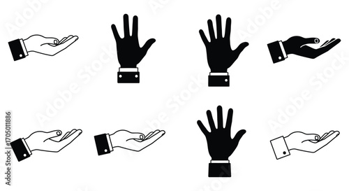 various hand gestures shown in simple black and white illustrations