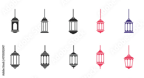 colorful lanterns hanging in rows with different designs