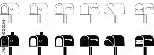 Mailbox icon set , glyph mail box vector. Letter box with envelope, SMS icon . Chatting message, symbolizing fast mail or quick delivery service. Letter, Envelope, Communication, Post Office, Package,