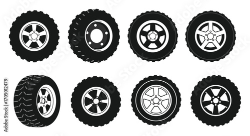 various car tires displayed in two neat rows