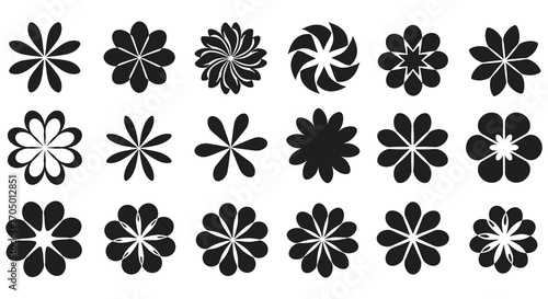 a variety of black floral designs arranged neatly