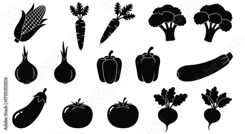 a variety of fresh vegetables displayed in black silhouettes