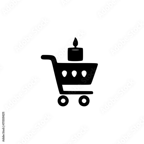 Illustration of shopping cart holding a candle icon used in online shopping and festive designs