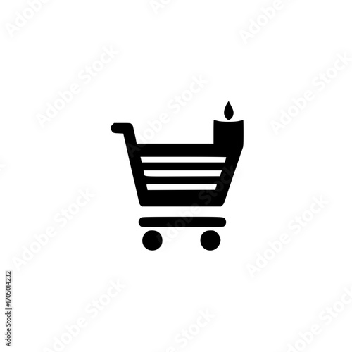 Small candle icon in shopping cart vector for retail home fragrance and online commerce design use