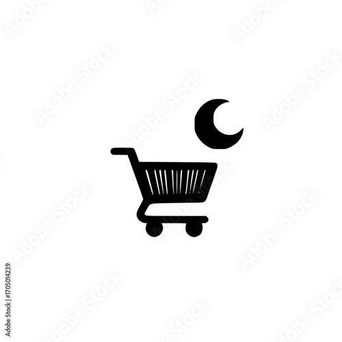 Crescent moon icon in shopping cart vector for online store sleep product and dreamy graphic assets