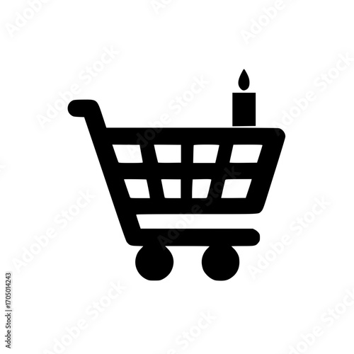 Candle icon in shopping cart vector for online store wellness goods and cozy themed branding assets