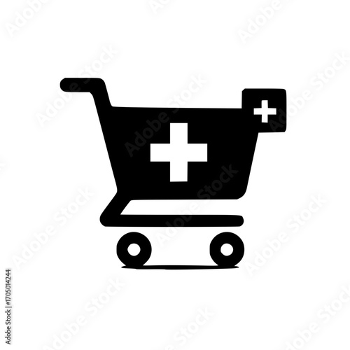 Vector illustration of shopping cart with first aid cross icon for ecommerce health shop and web assets