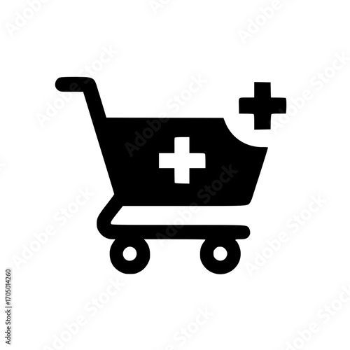 First aid cross icon in shopping cart vector for online store pharmacy and emergency product branding