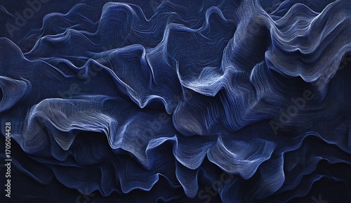 Dark blue background with a dark navy gradient, flowing cloth texture, digital data visualization, high resolution, high detail, digital art, pixelated, pixel style.