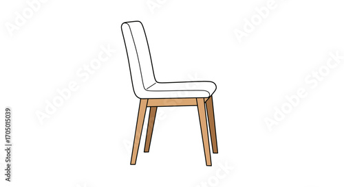 Side view of a white upholstered chair with wooden legs.