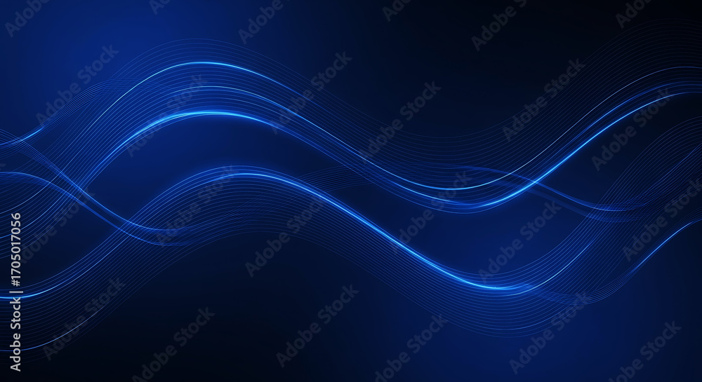 Naklejka premium Abstract Blue Waves of Light Flowing on a Dark Background
