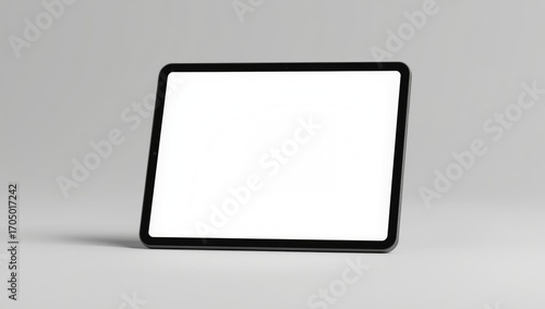 Modern digital tablet with blank white screen on gray background