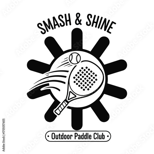 Smash & Shine Outdoor Paddle Club logo featuring a paddle hitting a ball with motion lines, set against a sun-like graphic.