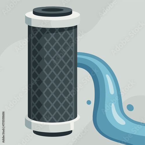 Flat design water filter cartridge with flowing water stream