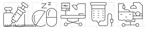 Anesthesia icons set. Vector editable stroke.