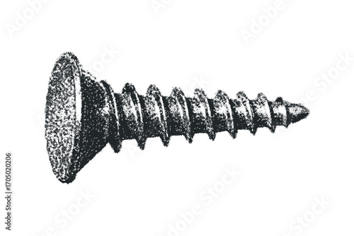 Metal Screw, Isolated Object, Fastener, Construction Tool. Vector hand drawn illustration