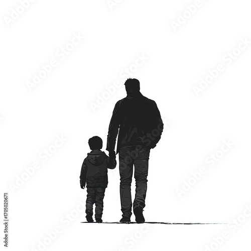 silhouette offather and son white background, vector illustration, simple design, black lines, clip art for graphic designer, no shadows, no gradient, no gray