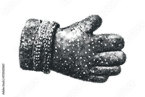 Isolated Textured Glove Making Thumbs Up Gesture on Transparent Background. Vector hand drawn illustration