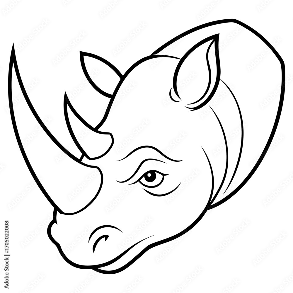 Naklejka premium Elegant Rhino Horn Line Drawing Vector