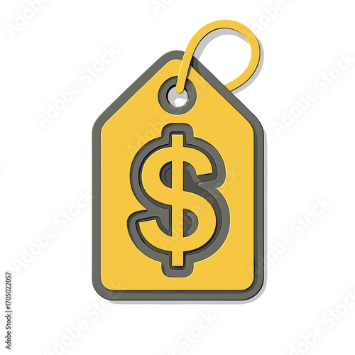 3d price tag with dollar symbol on yellow background for marketing and retail