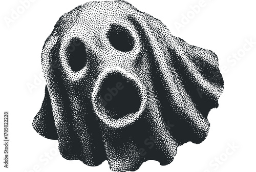 Stippled Ghost Figure With Transparent Background. Vector hand drawn illustration