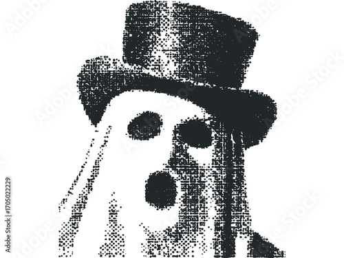 Ghost with Top Hat Image. Vector hand drawn illustration